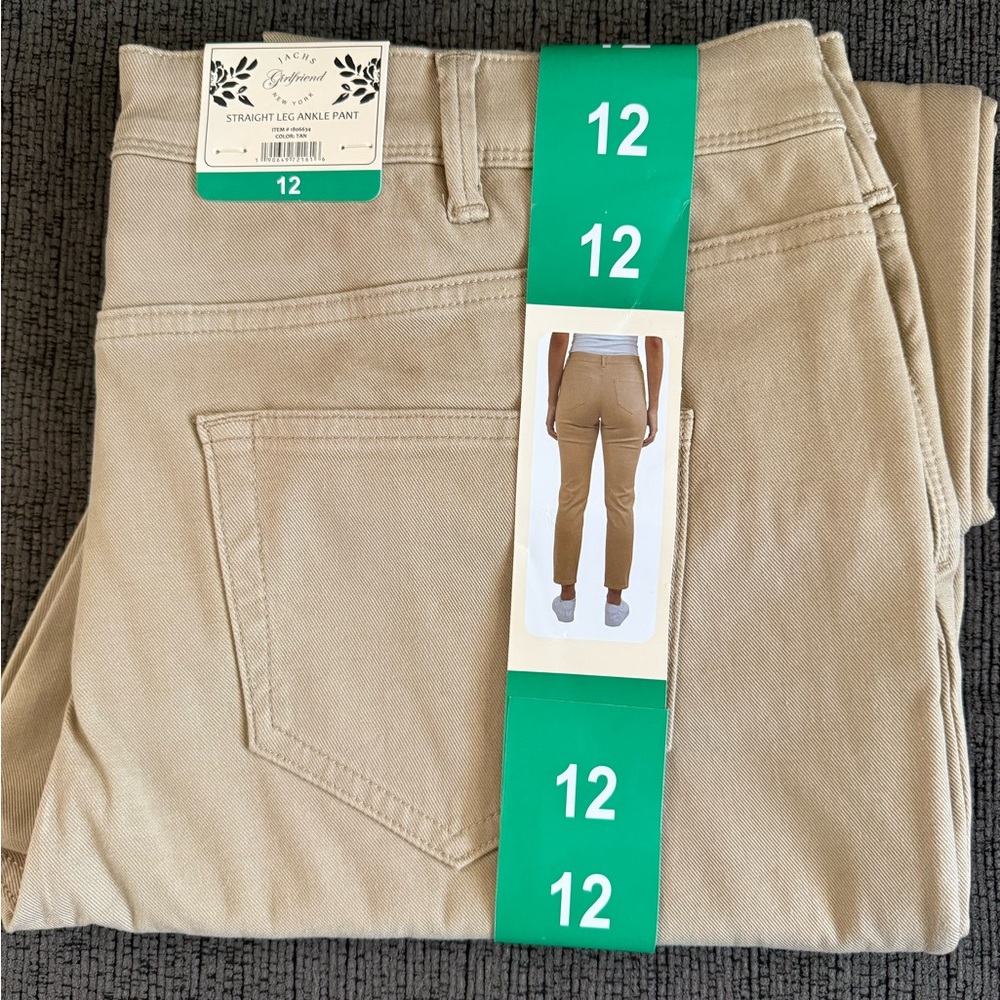 NEW Jachs Girlfriend New York Women’s Straight Leg Ankle Pant Size 12 Color Tan - Picture 2 of 5